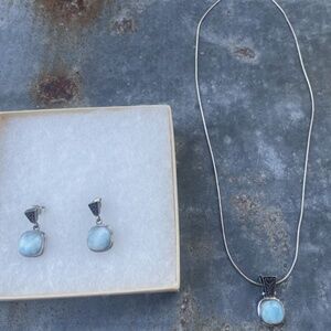 925 Sterling Silver Larimar Reversible Pendant Necklace and Earrings Set